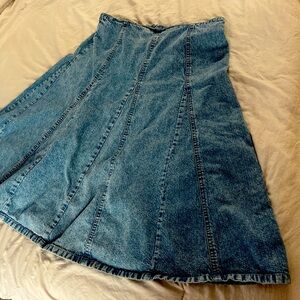 Denim Midi Skirt with raw cut hem